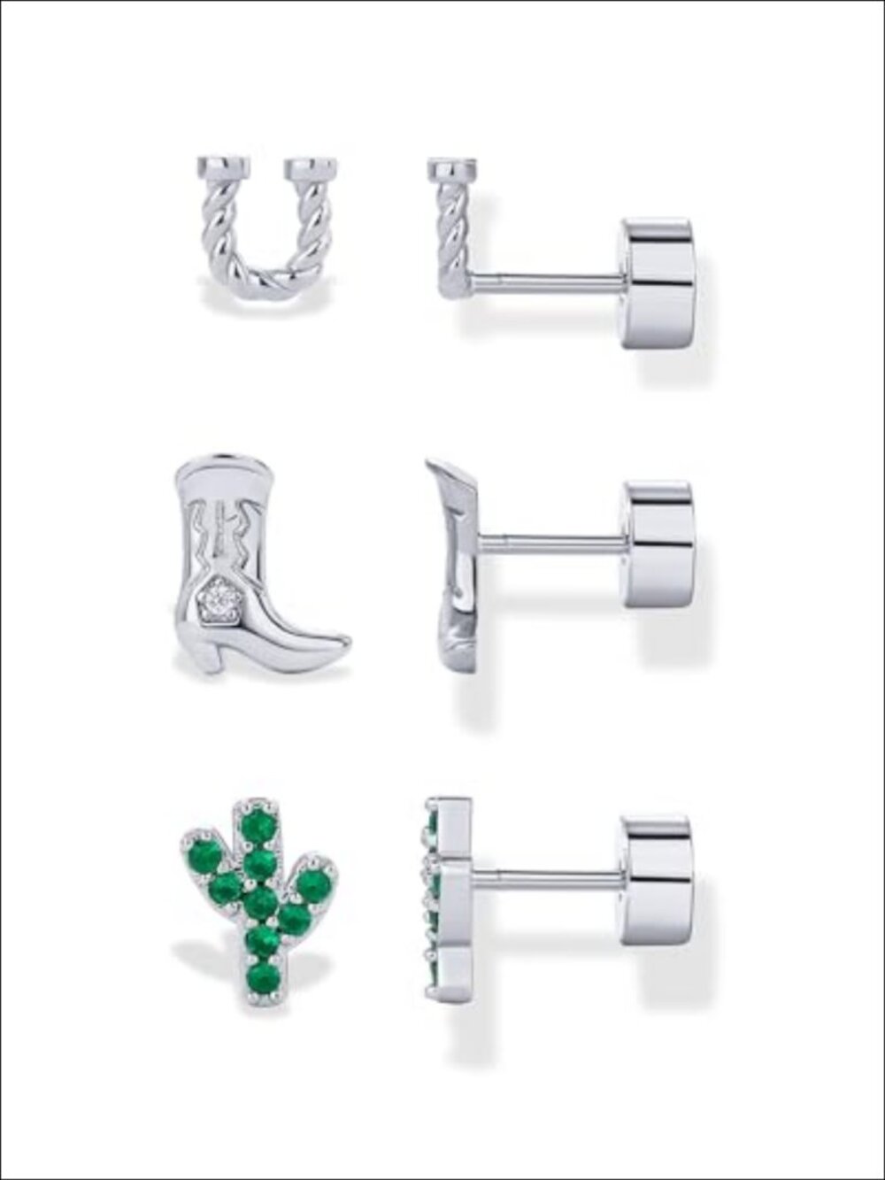 Flat Back Stud Earrings 14K Gold Plated CZ Screw Back Hypoallergenic Set